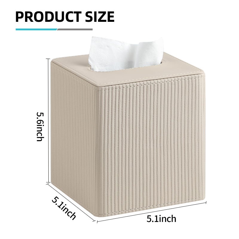 Cretkhp PU Leather Tissue Box Cover with Magnetic Closure  Modern Square Tissue Box Holder Decorative Organizer for Bathroom Vanity Countertop  Night Stands Bedroom Office Desk (Beige) - Image 5